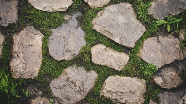 Exploring natural stone pathways garden setting photograph lush environment ground level texture and detail