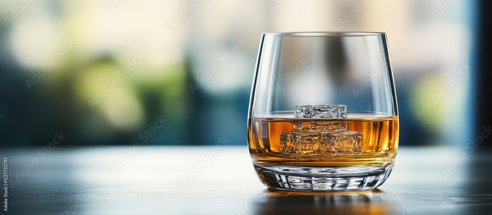 Wall mural glasses filled with amber liquid in a studio setting with a blurred background and ample copy space 