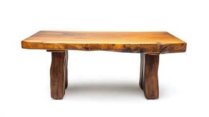70. A stylish wooden desk with a natural finish and clean lines, isolated on a white background