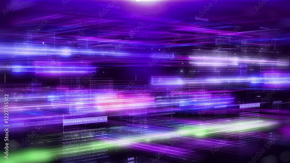 Poster Technology digital cyberspace data network connection perspective view fly through 4K motion background.