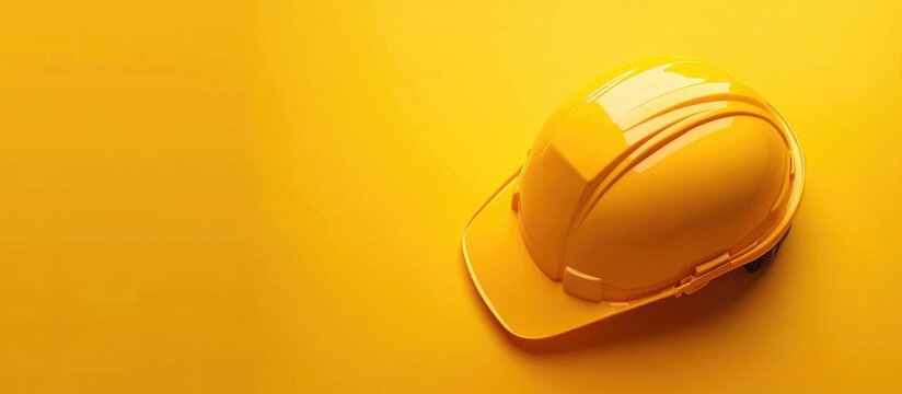 Engineer in Safety Uniform and Hard Hat on Bright Yellow Background with Space for Text or Branding