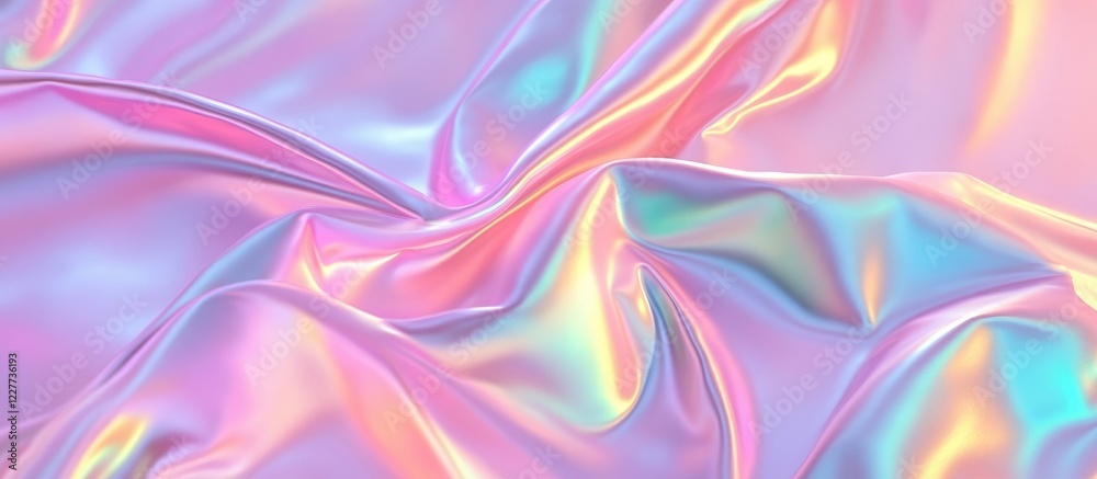 Aufkleber abstract iridescent holographic fabric background in soft pastel colors with smooth waves and empty 