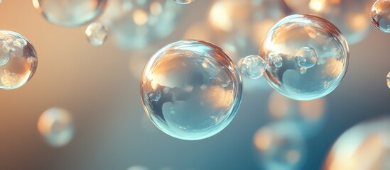 Glass spheres of different sizes in a digital art background with soft colors and ample space for text or additional design elements