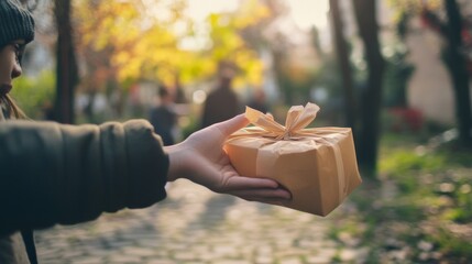 Person Handing Out Compliments and Gifts in Community Setting
