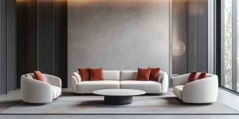 Modern hotel lobby featuring stylish plush seating and ample empty space for artistic text placement and design elements.