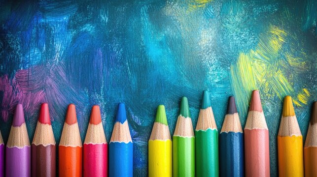 Colorful classroom scene featuring diverse crayon artworks showcasing cultural heritage with vibrant crayons and ample space for text integration