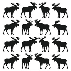 Black Elk and Moose Silhouettes Wild Animal Vector Collection
