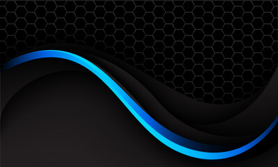 Abstract blue line curve on black hexagon mesh luxury design modern background vector
