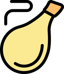 Cartoon style icon of a cooked chicken leg piece emitting steam, representing freshly prepared, flavorful poultry