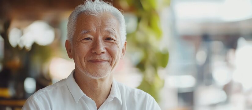 Cheerful senior man smiling at a community club symbolizing friendship and inclusiveness in retirement lifestyle activities