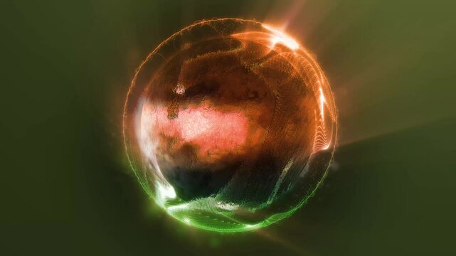 Cosmic energy abstraction. The virtual sphere plays with light and waves, emphasizing the creativity and attractive mystery of space.
