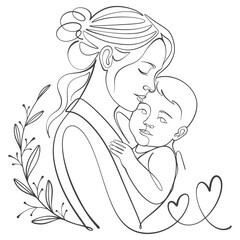 Mothers and son line art illstration, mother day celebration background