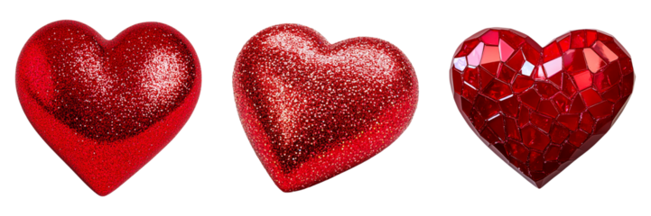 Trio of Red Heart-Shaped Glass Ornaments - Ideal for Valentine's Day Decor and Love-Themed Crafts