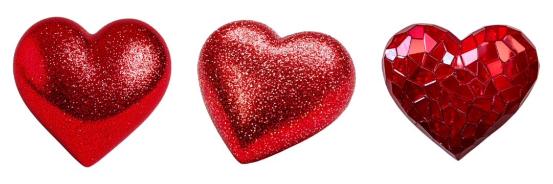 Trio of Red Heart-Shaped Glass Ornaments - Ideal for Valentine's Day Decor and Love-Themed Crafts