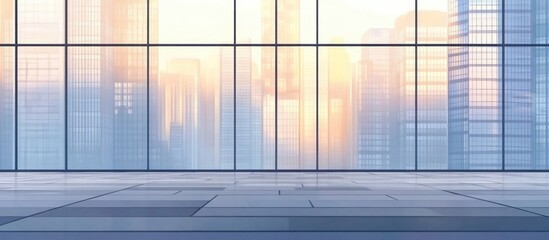 Fototapeta premium Modern Skyscraper Glass Windows with Urban Skyline View and Empty Copy Space for Text or Advertising Use
