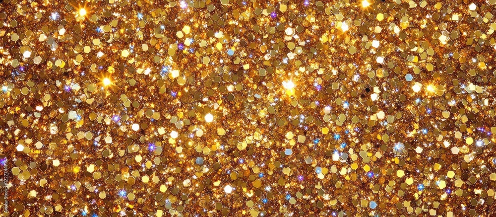 Wall mural golden shimmering glitter background with sparkles and stars and empty space for your creative text 