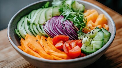 fresh salad bowl with vibrant vegetables, healthy eating concept, bright natural lighting