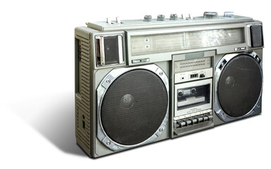 Vintage Radio Cassette Recorder Boombox isolated. PNG 