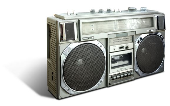 Vintage Radio Cassette Recorder Boombox isolated. PNG	
