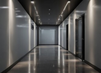 Glass corridor with sleek LED lighting and minimalist copyspace, copyspace, interior design, architectural details