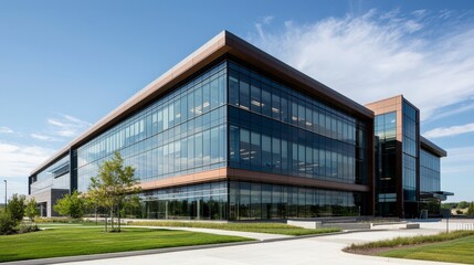 Obraz premium Modern Architectural Office Building Surrounded by Green Landscape