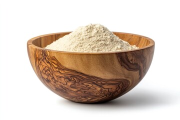 Wooden bowl of flour, baking ingredient, white background, cooking preparation (2)