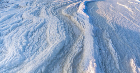 Abstract natural textured background of snowy ice surface sea.