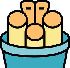 Fiber optic cables are being prepared for installation using tweezers and a plastic bucket