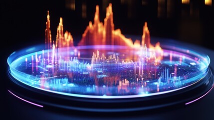 3D Market Dynamics Segmented layers of holographic data around financial hubs each layer bursting with metrics and analytics creating a vivid panorama of economic interactions.