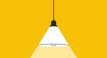 Concept lamp that emits white light on a modern yellow background to add your message.