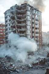 Ruined Buildings in a Cityscape After Destruction