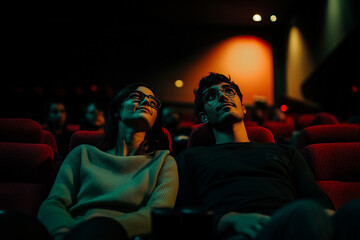 Fototapeta premium two people watching a movie at the cinema