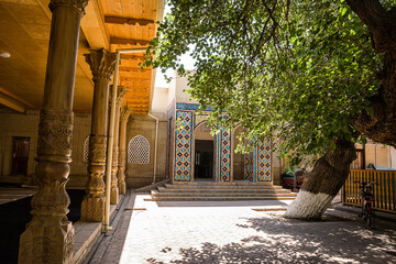 Inner courtyard and entrance to the ablution rooms inside the Kok Gumbaz mosque complex