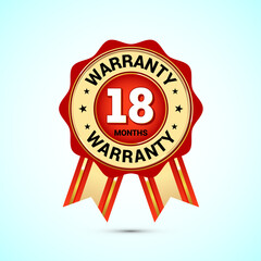 Advertising 18 months warranty gold and red color emblem, for label, icon, logo, badge, symbol, button
