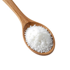 salt in a wooden spoon on transparent and white background
