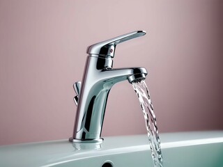 Modern Chrome Bathroom Sink Faucet with Flowing Water and Minimalist Design

