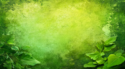 Fototapeta premium Green Lush Foliage on Grunge Surface: Nature Background