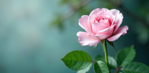 Obraz premium Pale lilac colored rose with green stem and leaves, foliage, plant