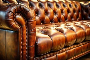 Obraz premium Close-up of Brown Leather Couch Texture - Rich Grain Detail