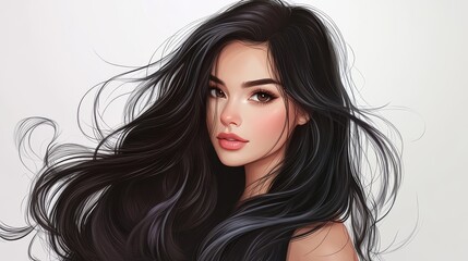Fototapeta premium Portrait of a beautiful girl with long, luxurious hair. The concept of hair care