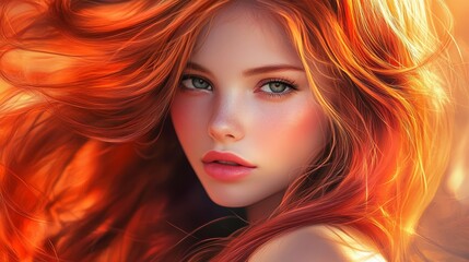 Obraz premium Portrait of a beautiful girl with long, luxurious hair. The concept of hair care