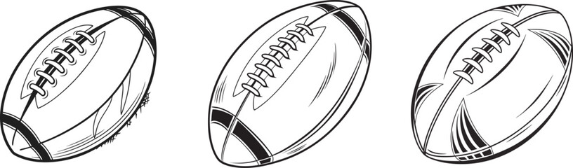 Sports themed Rugby Ball Vector Illustrations. High Resolution Vector Illustrations of Rugby Balls.