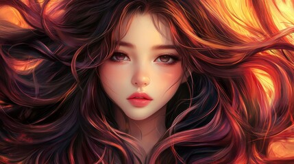 Fototapeta premium Portrait of a beautiful girl with long, luxurious hair. The concept of hair care