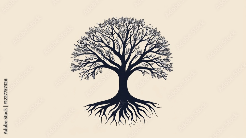 Poster Creating connections through the intricate design of the tree of life showcasing visible roots and branches. Generative AI