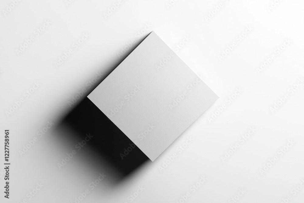Poster Blank rectangular box casting a soft shadow on a clean white surface in natural light. Generative AI