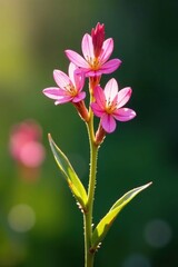 Fototapeta premium sprig of Ononis Arvensis with pink blooms in sunlight, sunlight, shadow, wildflower
