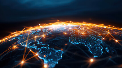 Abstract representation of global network with glowing connections