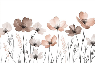 Naklejka premium Mocha mousse, brown abstract floral design featuring light-colored flowers with delicate stems and leaves