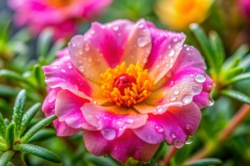 Close-up of vibrant Portulaca grandiflora blossoms in a garden, showcasing intricate petal details and textures.