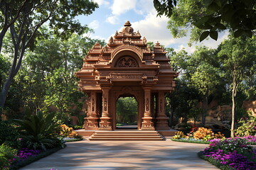 3D render of an Indian temple entrance